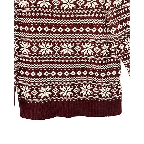 Loft Sweater Womens Size M Burgundy Long Sleeve Fair Isle Pullover Snowflake - Picture 4 of 7